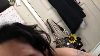 asian wife sucks bigwhiteuncut cock blowjob
