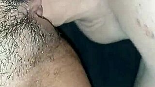 Fucking the brunette's shaved pussy hard in intense action.