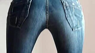My horny ass in jeans leggings and naked for shaved pussy fun 😈