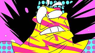 Superhero cartoon with ripped clothes and an animated powertrip