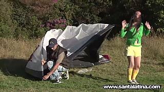 Amateur lesbian porn with Colombian MILFS in camp setting