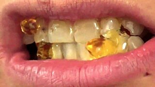 Check Fifi Foxx munching gummy bears up close in vore