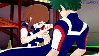 ochako uraraka and izuku midoriya have intense creampie sex