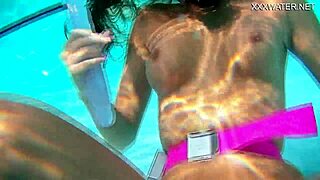 Underwater self sex with purple dildo by nora shmandora in pool