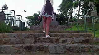 gostosa with stunning breasts showing off and having sex at famous tourist spot