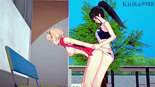 Futanari babes Chisato and Takina in intense action