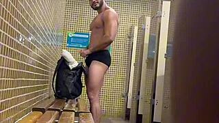 Raw Gay Action in Public Toilet with Guard