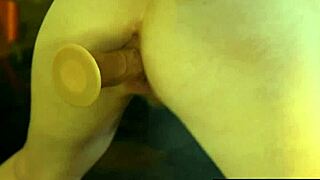 Stunning redhead Jia Lissa rides a massive dildo hard