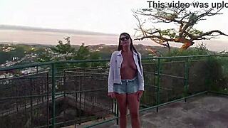 gostosa with stunning breasts showing off and having sex at famous tourist spot