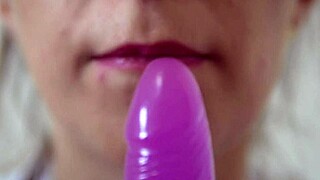 Come on, watch this teen suck that dildo up close!