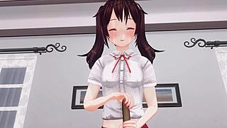 Uncensored Anime: Little Sister Torments Anal While Edging Handjob