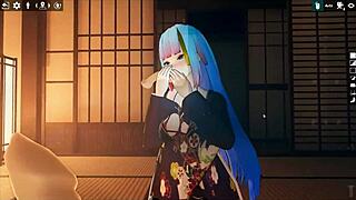 Kadobu hentai futanari girl dominates with intense footjob action