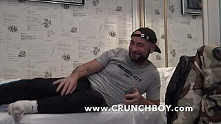 muscle bottom explores bareback fun in jockstrap with curious guy