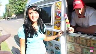 Super lovely brunette gets drilled in van with doggy and cowgirl banging