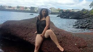 Hey, look at my seductive stepmom showing off on a public beach!