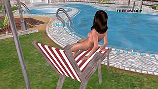 Suloinen tyttö masturbatoi pullolla altaalla