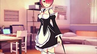 Loving Ram Rides Hard in Romantic Anime Scene