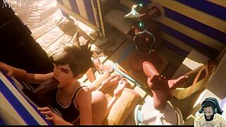 Sombra watches Natasha's bald pussy get deepthroated at gloryhole in wild POV face action