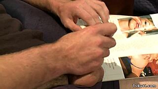 Shemale catches roommate jerking off in secret moment