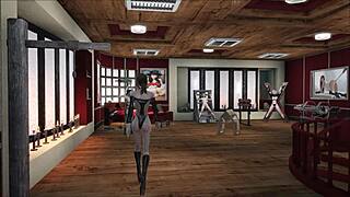 Mistress in latex in a 3D animated Fallout 4 BDSM scene