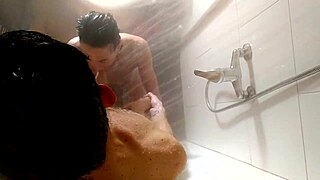 Cum shower scene with narrow ass amateur