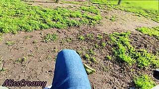 Flashing my cock in public park, stepdaughter helps me cum - real risky sex