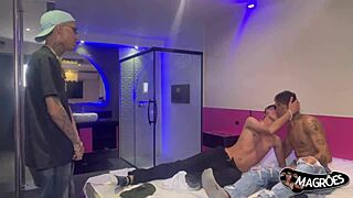 This young Brazilian takes two at once in his hole. Every thrust stretches him wide open.