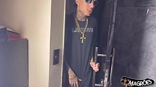 This young Brazilian takes two at once in his hole. Every thrust stretches him wide open.