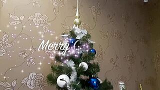 on christmas, this milf gives homemade blowjob to gay guy with big cock, ending in facial cumshot