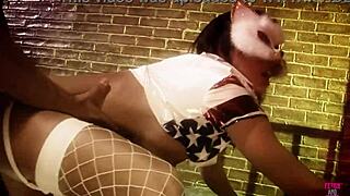 Unbelievable! Naughty Brunette in Kitty Mask Gets Facial!