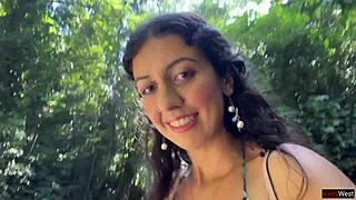 Crazy cumwalk splashing across a public waterfall