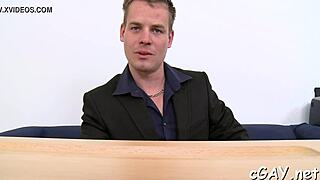 gay porn story unfolds with intense ass fucking between two eager guys in a private room