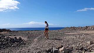 dude, teen babe risks public blowjob while camping with boyfriend