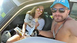 dude, teen babe risks public blowjob while camping with boyfriend