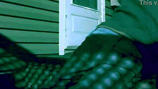 Time lapse stretch against steps at night with lattice shadow on ass and legs.