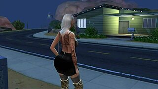 Street girl in boots picks up a client for night work on anime alley