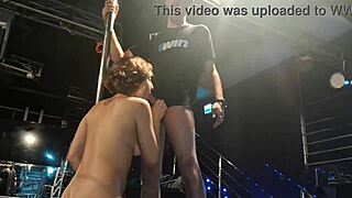 Banging the hot blonde poledancer right on stage for a wild blowjob