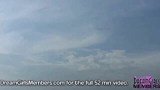 Flashing Big Tits Topless in Convertible Over Skyway Bridge