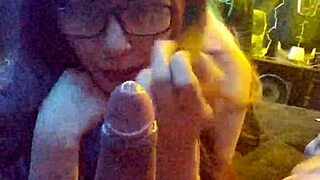 Submissive Latina gags on huge cock, licking balls deeply.