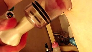 Blonde sucks giant dildo with nipple fetish