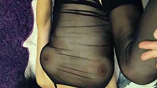Amateur couple’s homemade video with real natural tits and stockings