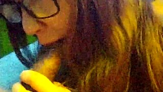 Submissive Latina gags on huge cock, licking balls deeply.