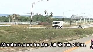 Flashing Big Tits Topless in Convertible Over Skyway Bridge
