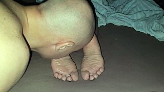 He licked his stepmother's soles and came on them