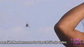 Flashing Big Tits Topless in Convertible Over Skyway Bridge