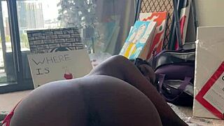 Hey, this ebony babe just can’t handle the intense fuck machine!