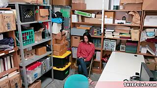 Petite Half-Black Teen Shoplifter Caught, Bend Over for Mall Cop's Dick!