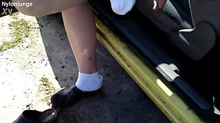 zeraphine73 shows off her sexy feet in socks outdoors, pure chubby fetish in the car