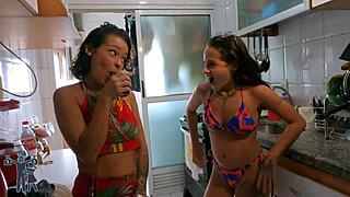 Brazilian milf and friend revenge fuck in public pool