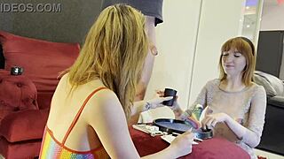 Two girls compete in a dice game to make the guy cum first with handjobs 😈